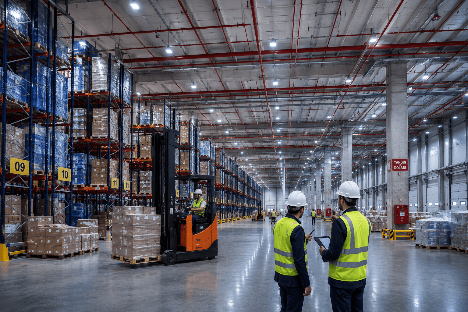 Lojistik depo ESFR yangın koruma sistemi — yüksek istifleme sprinkler mühendisliği